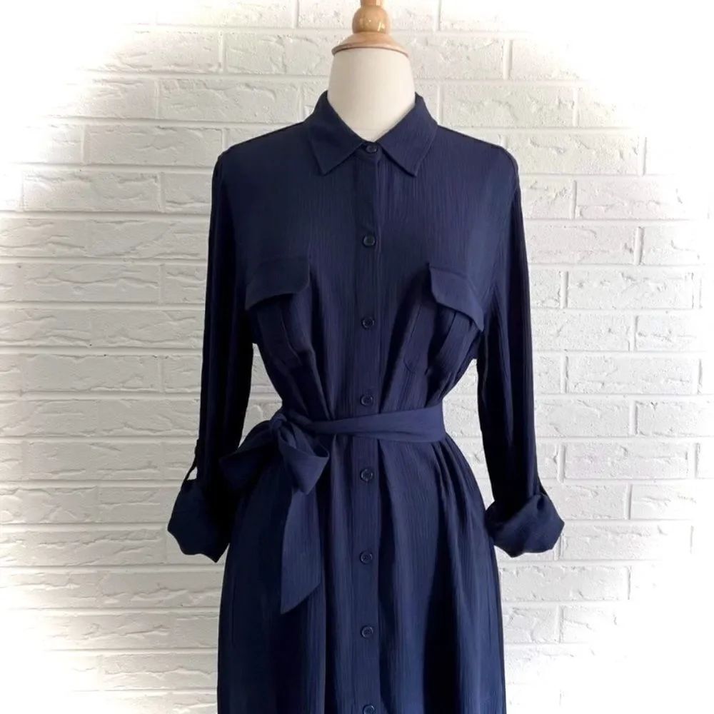 NWT Soft Surroundings Navy Maxi Boho Button Down Shirt Dress Size Small